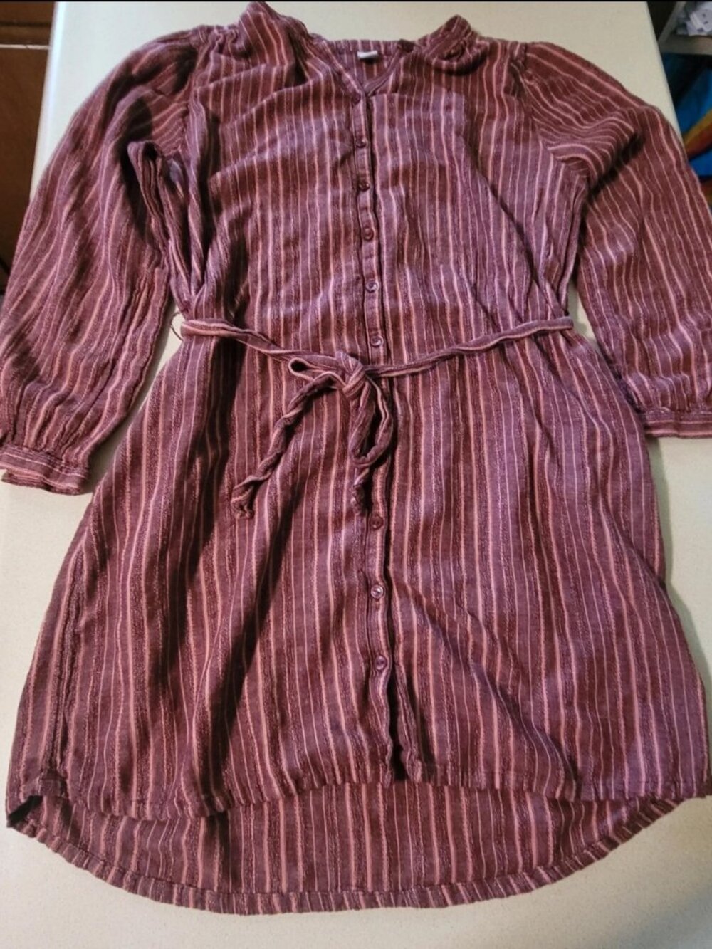 Dobby Stripe Waist Defined Shirt Dress with pockets